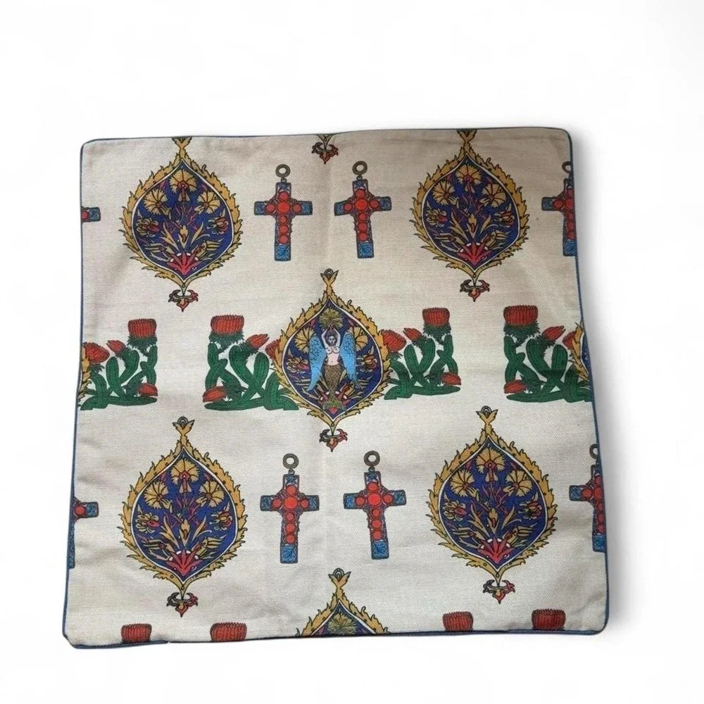 Retro Folk Art Cushion Cover Jeweled Cross Thistle Medieval Throw Pillow Case